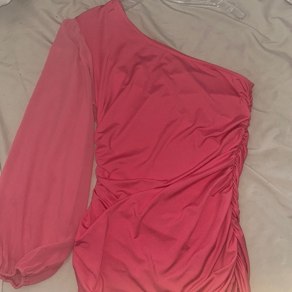 reversible one puffy shoulder sleeve, bright pink mini dress Fits M/L - Picture 1 of 1